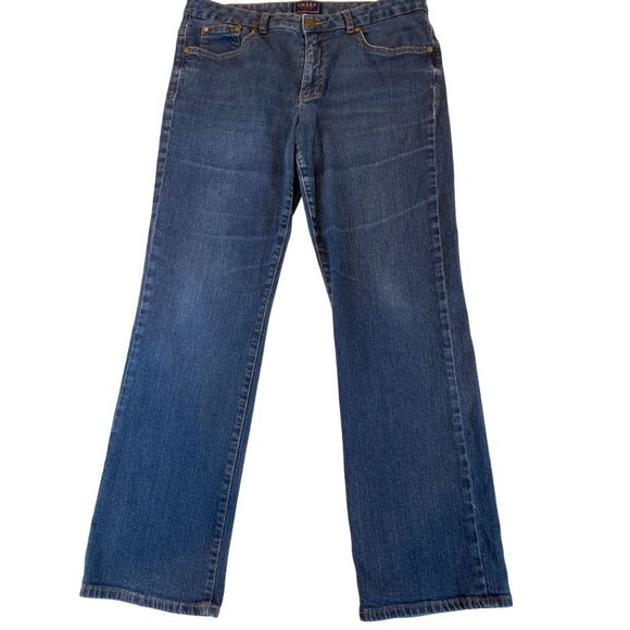 Chaps Denim Women Jeans Straight Leg 99% Cotton Mid Rise Flat Front Blue Size 12 - Picture 1 of 10